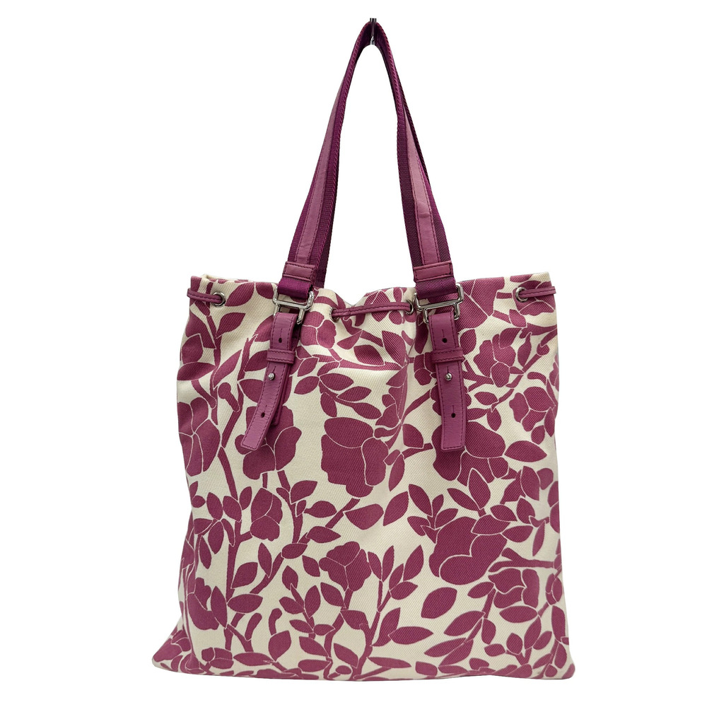 YVES SAINT LAURENT Kahala Tote Bag Canvas Leather Pink Floral Flower YSL Daily - Picture 1 of 9